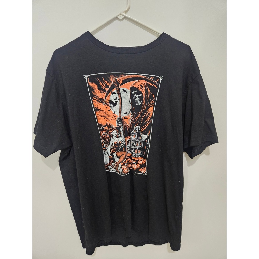 Way To Celebrate Halloween Grim Reaper Witch Haunted House Graphic Tee Black 2XL